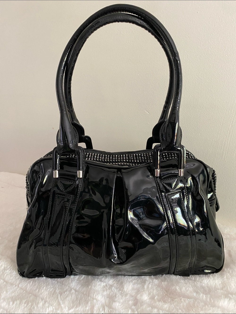 Rioni Studded Shoulder Tote in Glossy Black Patent Leather - Made in Italy - Picture 17 of 17